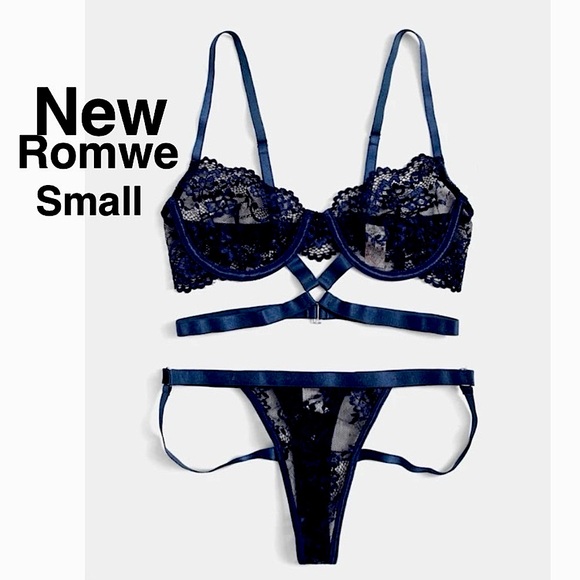 New Romwe Kawaii Floral Lace Ring Linked Cut Out Lingerie Set black small &tags - Picture 1 of 17